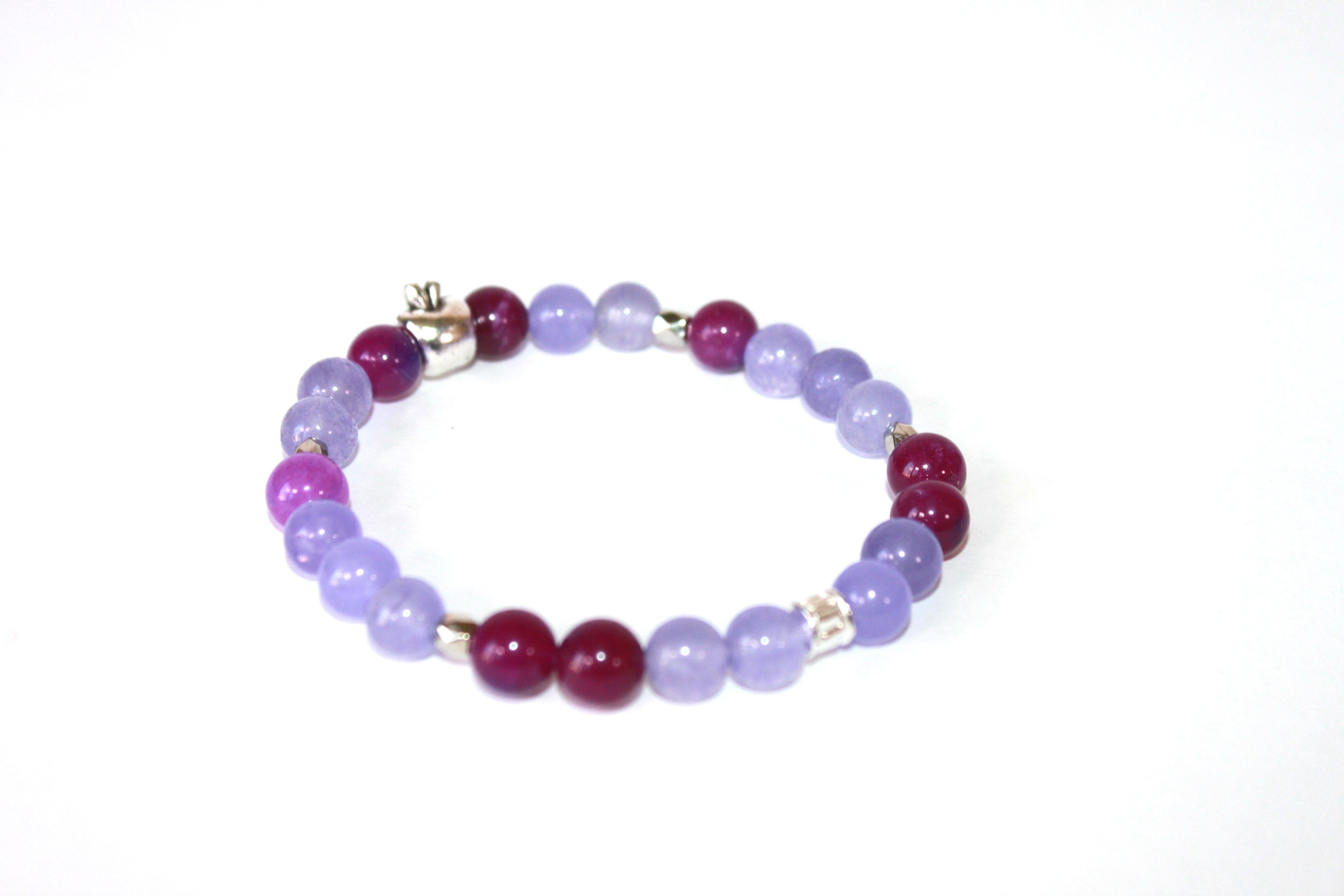 GENUINE Natural Stones/Healing Crystals, hand-crafted bracelets (purple amethyst, pink agate, white quartz).