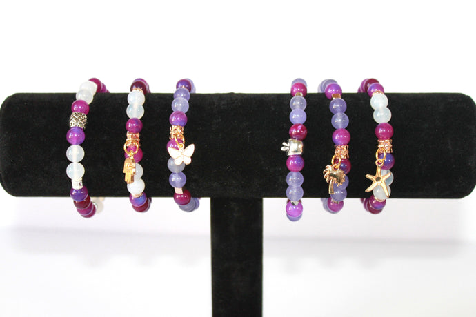 GENUINE Natural Stones/Healing Crystals, hand-crafted bracelets (purple amethyst, pink agate, white quartz).