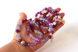 GENUINE Natural Stones/Healing Crystals, hand-crafted bracelets (purple amethyst, pink agate, white quartz).