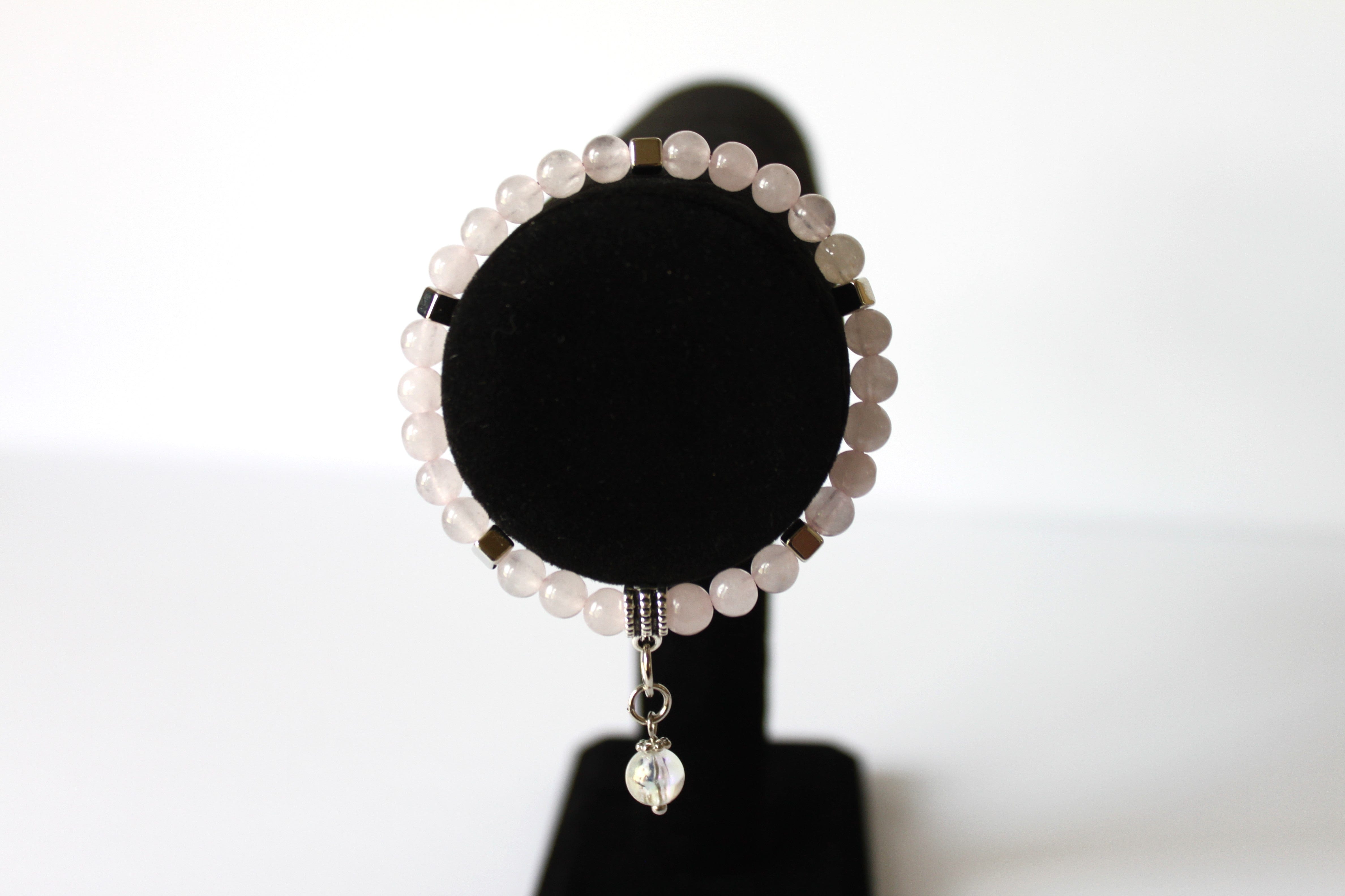 GENUINE Natural Stones/Healing Crystals, hand-crafted bracelets  (Rose and dark rose quartz). Adorned with silver or gold charms