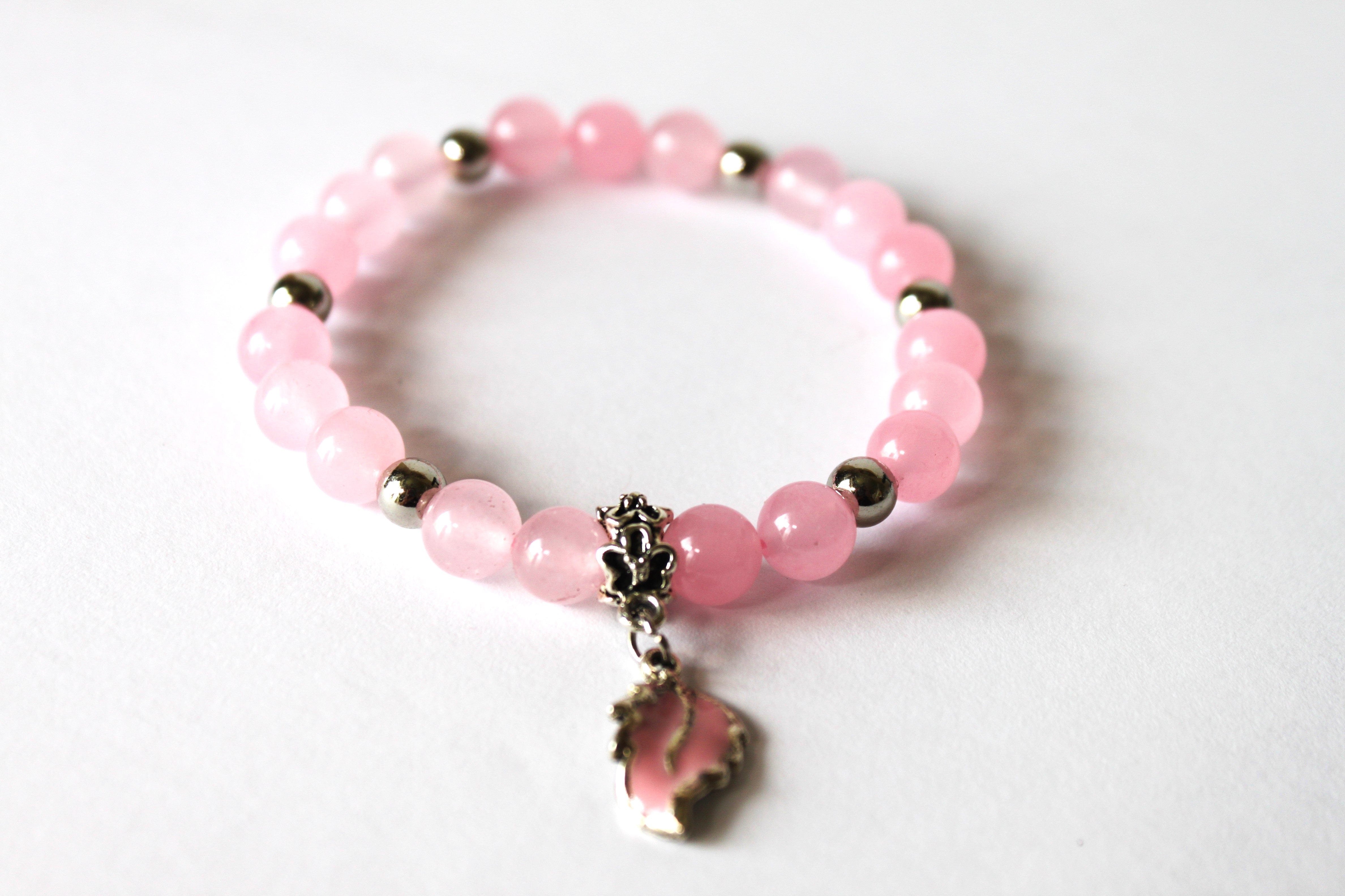 GENUINE Natural Stones/Healing Crystals, hand-crafted bracelets  (Rose and dark rose quartz). Adorned with silver or gold charms