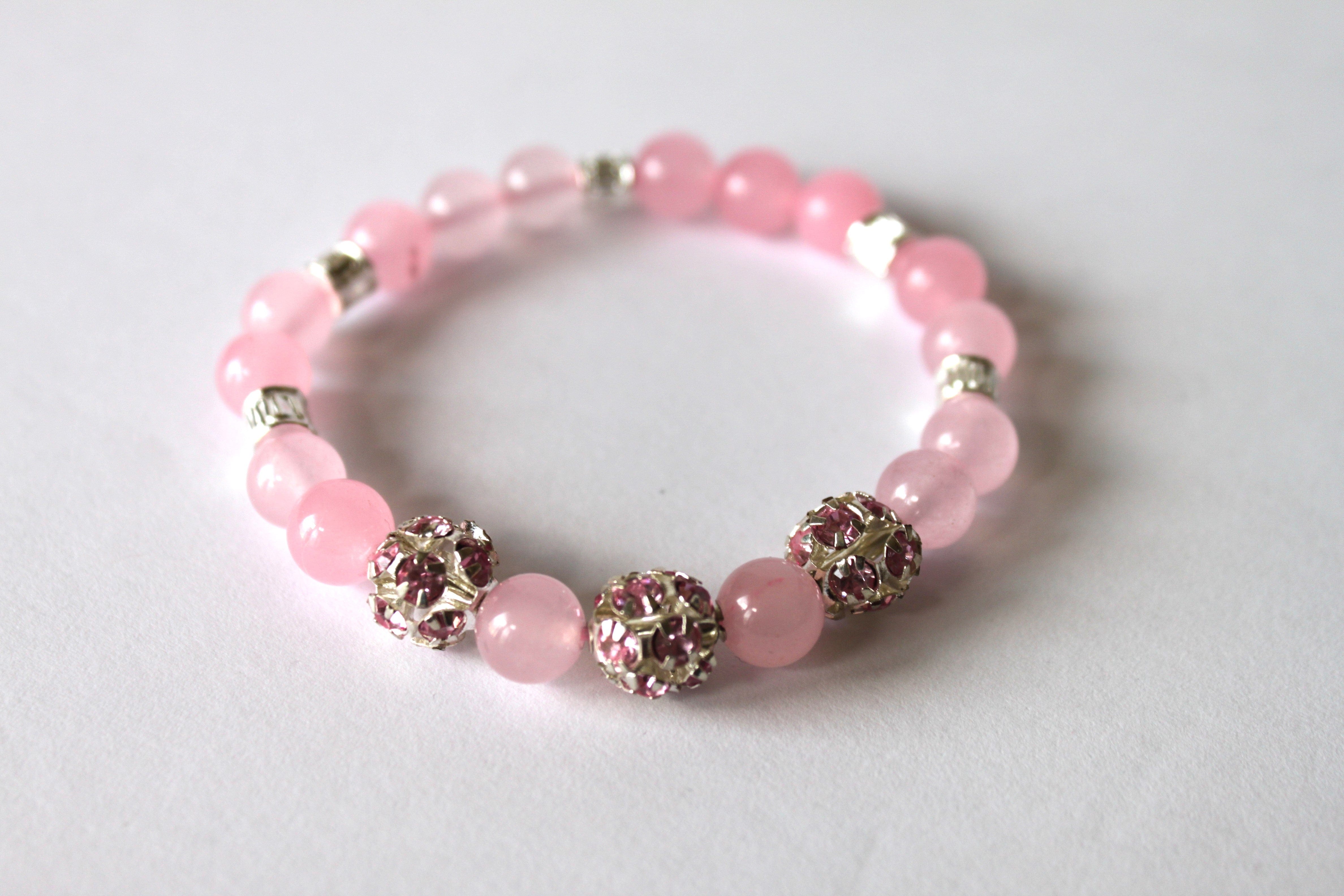 GENUINE Natural Stones/Healing Crystals, hand-crafted bracelets  (Rose and dark rose quartz). Adorned with silver or gold charms