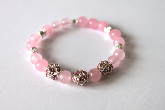 GENUINE Natural Stones/Healing Crystals, hand-crafted bracelets  (Rose and dark rose quartz). Adorned with silver or gold charms