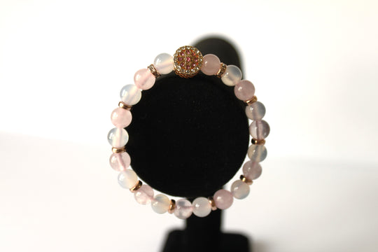 GENUINE Natural Stones/Healing Crystals, hand-crafted bracelets  (Rose and dark rose quartz). Adorned with silver or gold charms