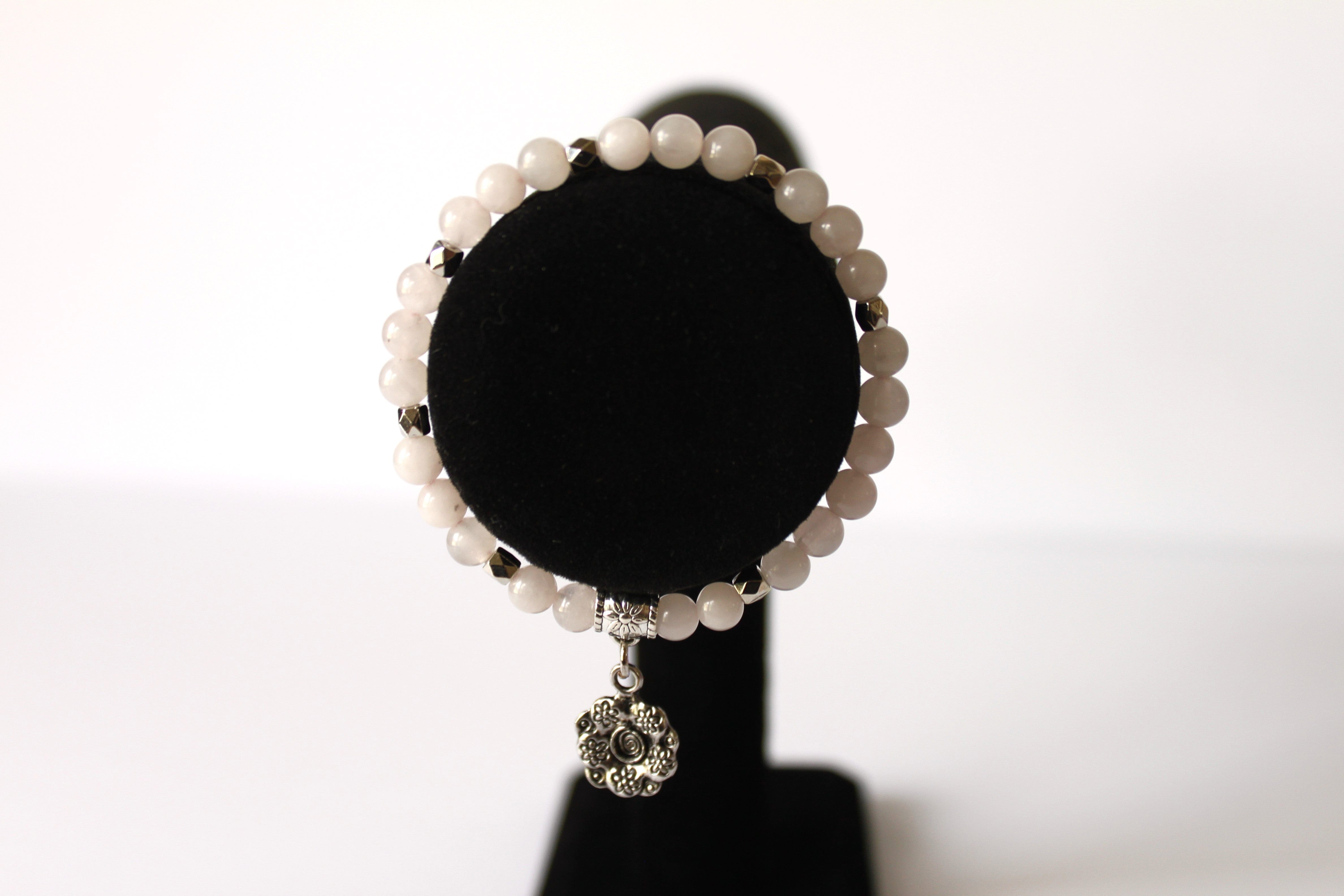 GENUINE Natural Stones/Healing Crystals, hand-crafted bracelets  (Rose and dark rose quartz). Adorned with silver or gold charms