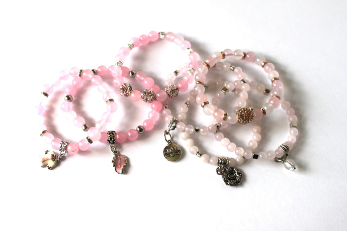 GENUINE Natural Stones/Healing Crystals, hand-crafted bracelets  (Rose and dark rose quartz). Adorned with silver or gold charms
