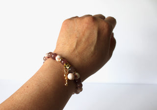 GENUINE Natural Stones/Healing Crystals, hand-crafted bracelets (Strawberry quartz, Sakura Jasper). With gold or silver charms.
