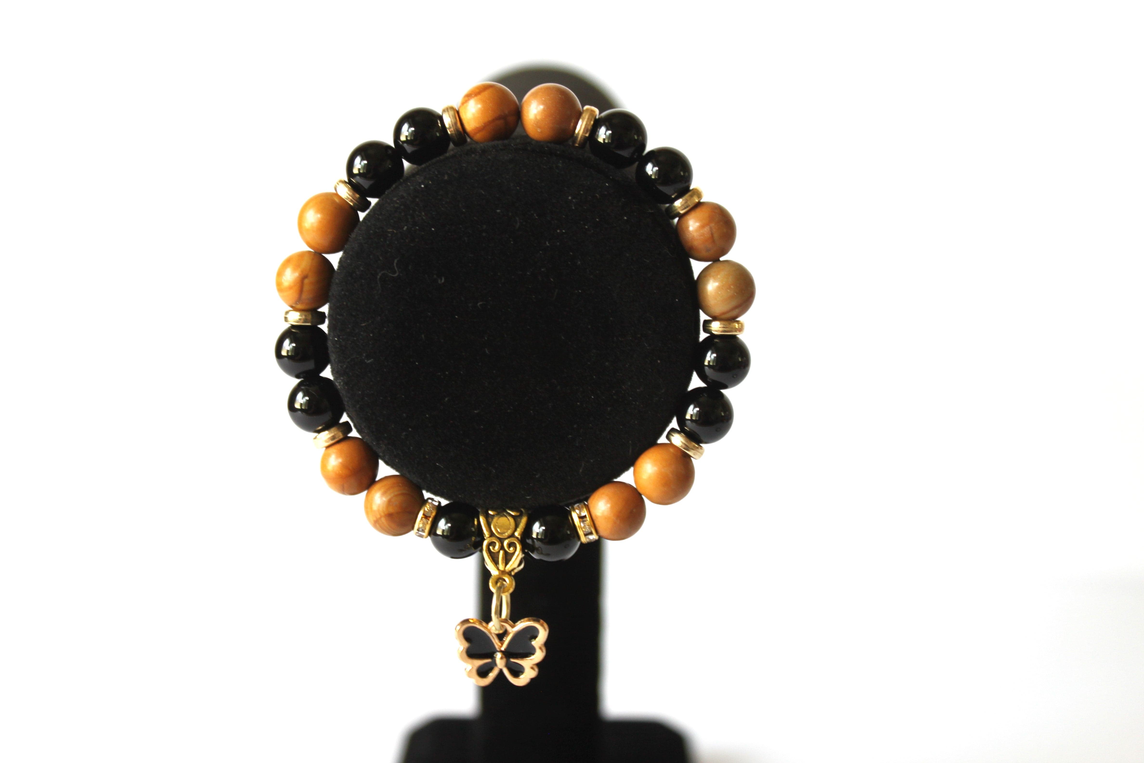 GENUINE Natural Stones/Healing Crystals, hand-crafted bracelets (Tiger Eye and Black Obsidian). Adorned with silver or gold charms