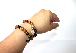 GENUINE Natural Stones/Healing Crystals, hand-crafted bracelets (Tiger Eye and Black Obsidian). Adorned with silver or gold charms