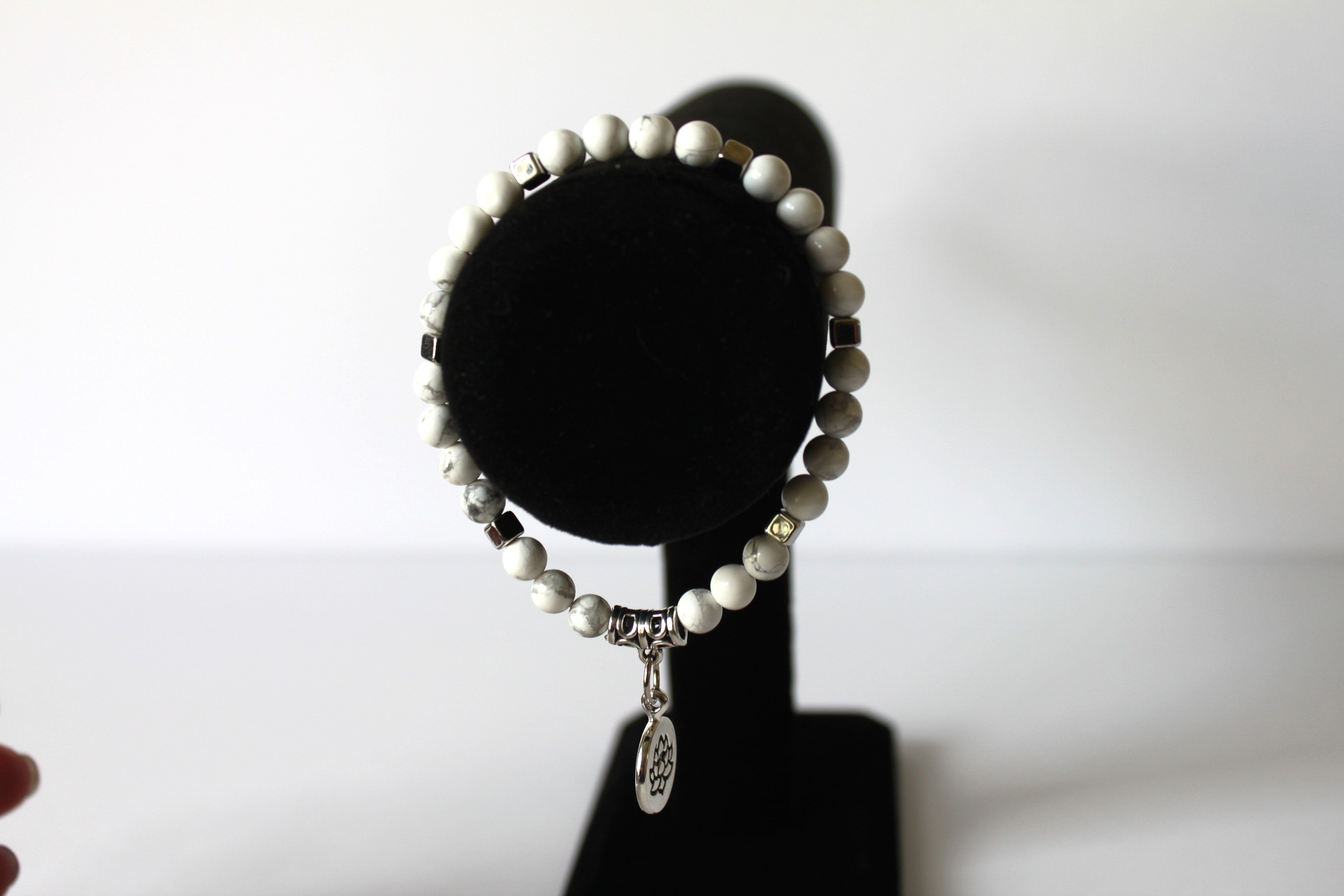 GENUINE Natural Stones/Healing Crystals, hand-crafted bracelets (White Howlite). All bracelets are adorned with silver or gold charms.