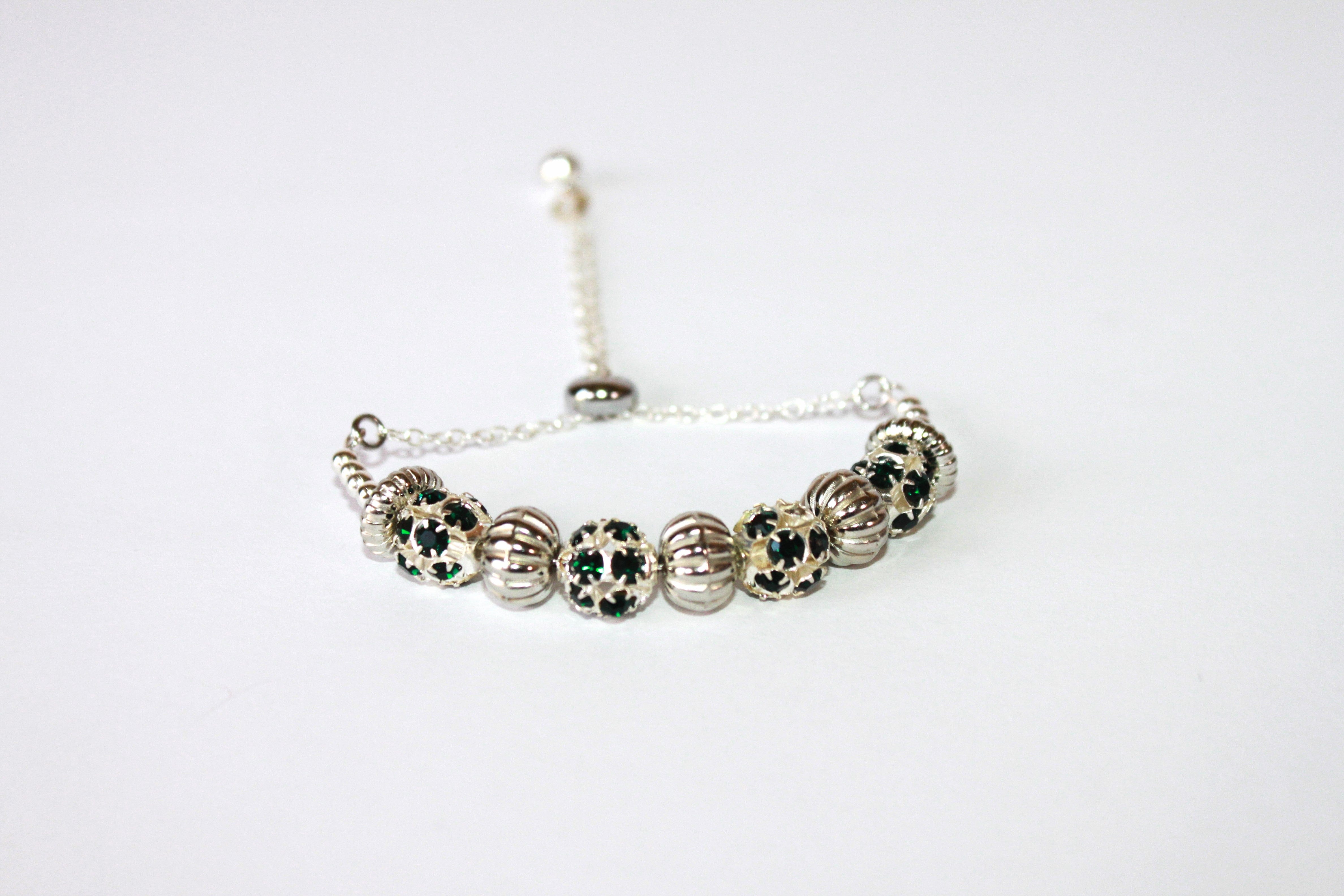Green stones Hand-crafted stainless steel and crystal adjustable bracelet - Available in various colors.