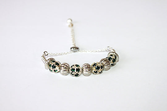 Green stones Hand-crafted stainless steel and crystal adjustable bracelet - Available in various colors.