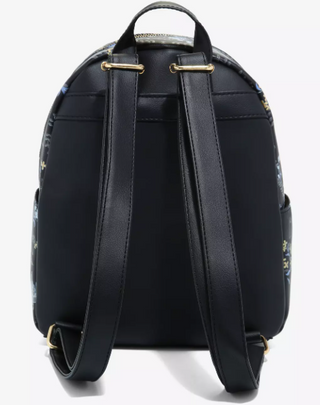 Harry Potter Mini Backpack with Hogwarts Icons and Black Floral - back