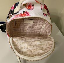 Load image into Gallery viewer, Juicy Couture Mini Backpack - white with floral pink roses &amp; gold accents -interior

