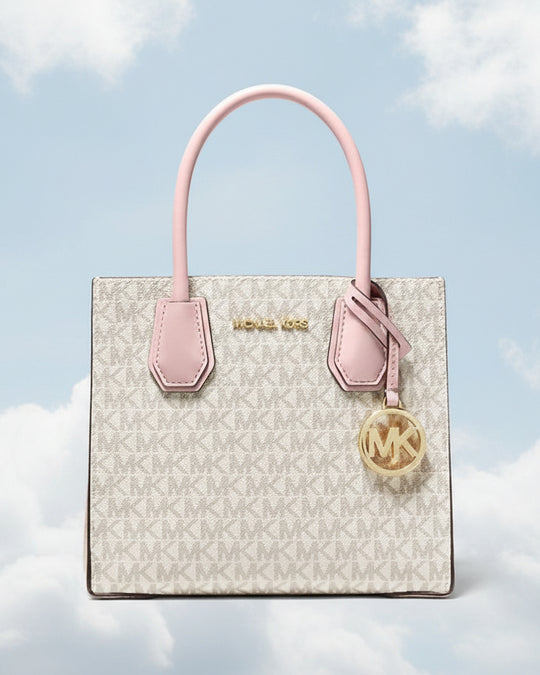 Michael Kors Mercer Medium Logo and Leather Accordion Crossbody Bag - PINK