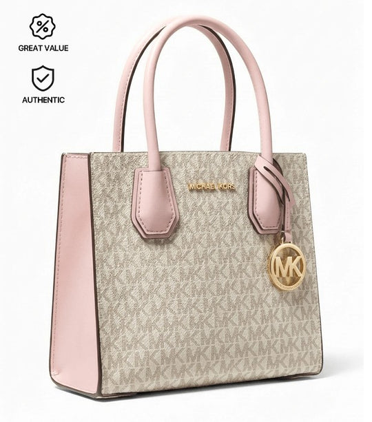 Michael Kors Mercer Medium Logo and Leather Accordion Crossbody Bag - PINK