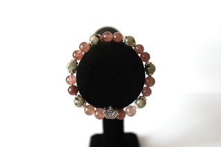 Quartz/Gray - Crown GENUINE Natural Stones/Healing Crystals, hand-crafted bracelets (Strawberry quartz, Sakura Jasper). With gold or silver charms. BGPB14-3