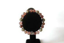 Load image into Gallery viewer, Quartz/Gray - Crown GENUINE Natural Stones/Healing Crystals, hand-crafted bracelets (Strawberry quartz, Sakura Jasper). With gold or silver charms. BGPB14-3
