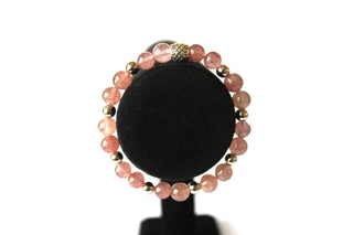 Quartz/Silver GENUINE Natural Stones/Healing Crystals, hand-crafted bracelets (Strawberry quartz, Sakura Jasper). With gold or silver charms. BGPB14-2