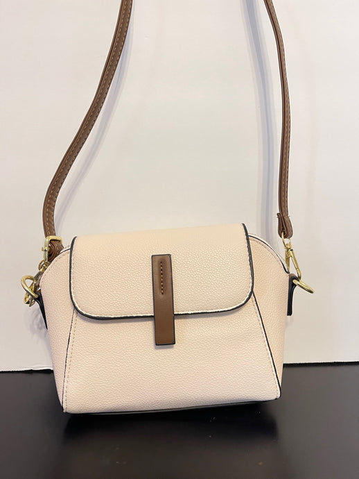 White and brown crossbody bag - small with adjustable strap -front
