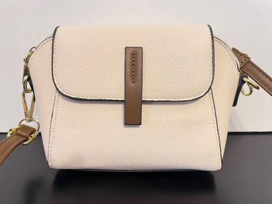 White and brown crossbody bag - small with adjustable strap-front2