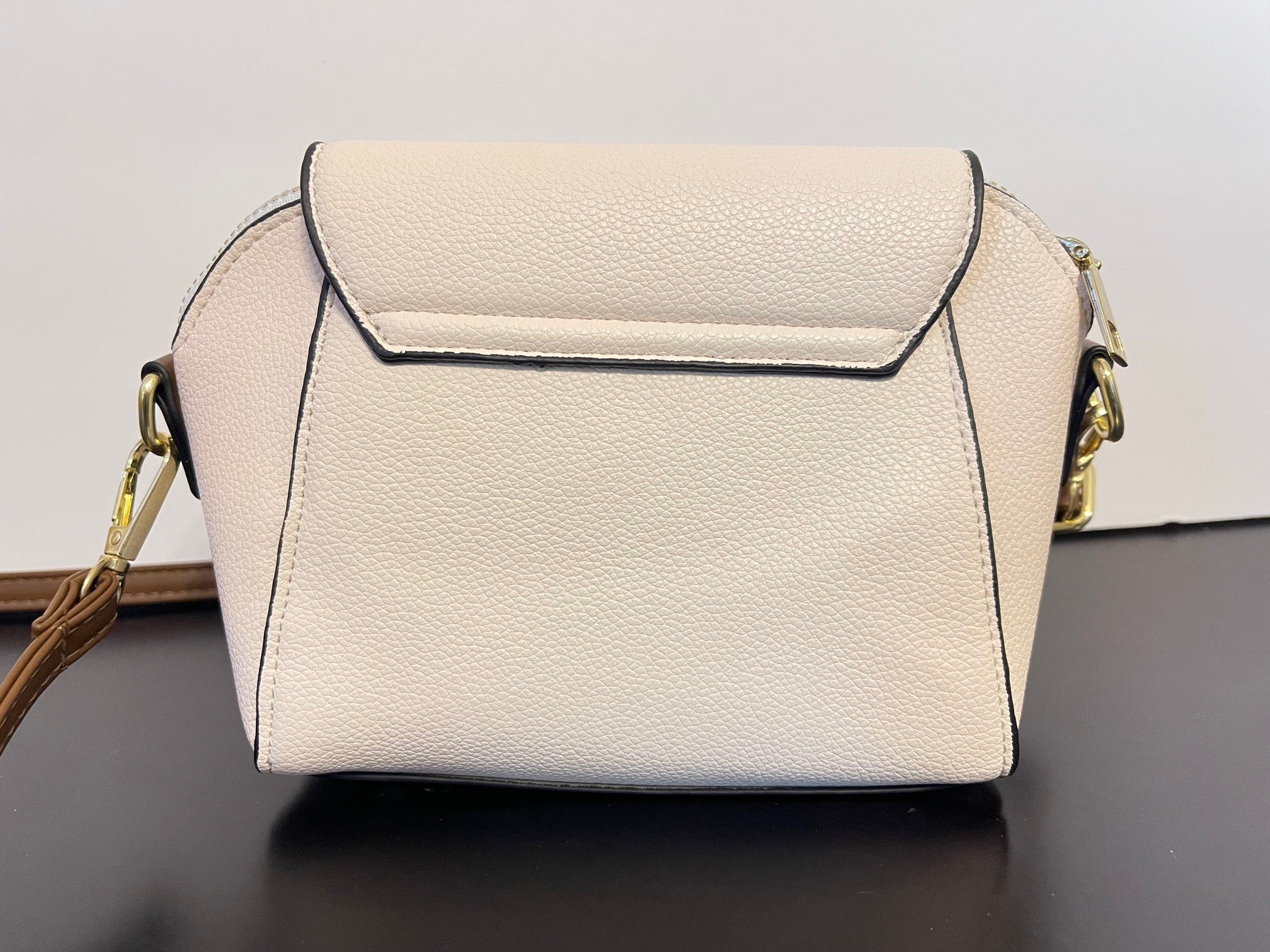 White and brown crossbody bag - small with adjustable strap-back