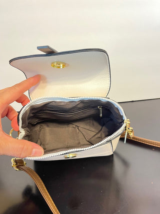 White and brown crossbody bag - small with adjustable strap-interior