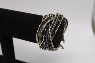 Bracelet - 7.0" Black and Silver Bangle - Crafted with Shiny Beads and a flexible opening JL023