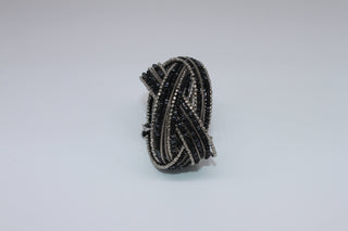Bracelet - 7.0" Black and Silver Bangle - Crafted with Shiny Beads and a flexible opening JL023