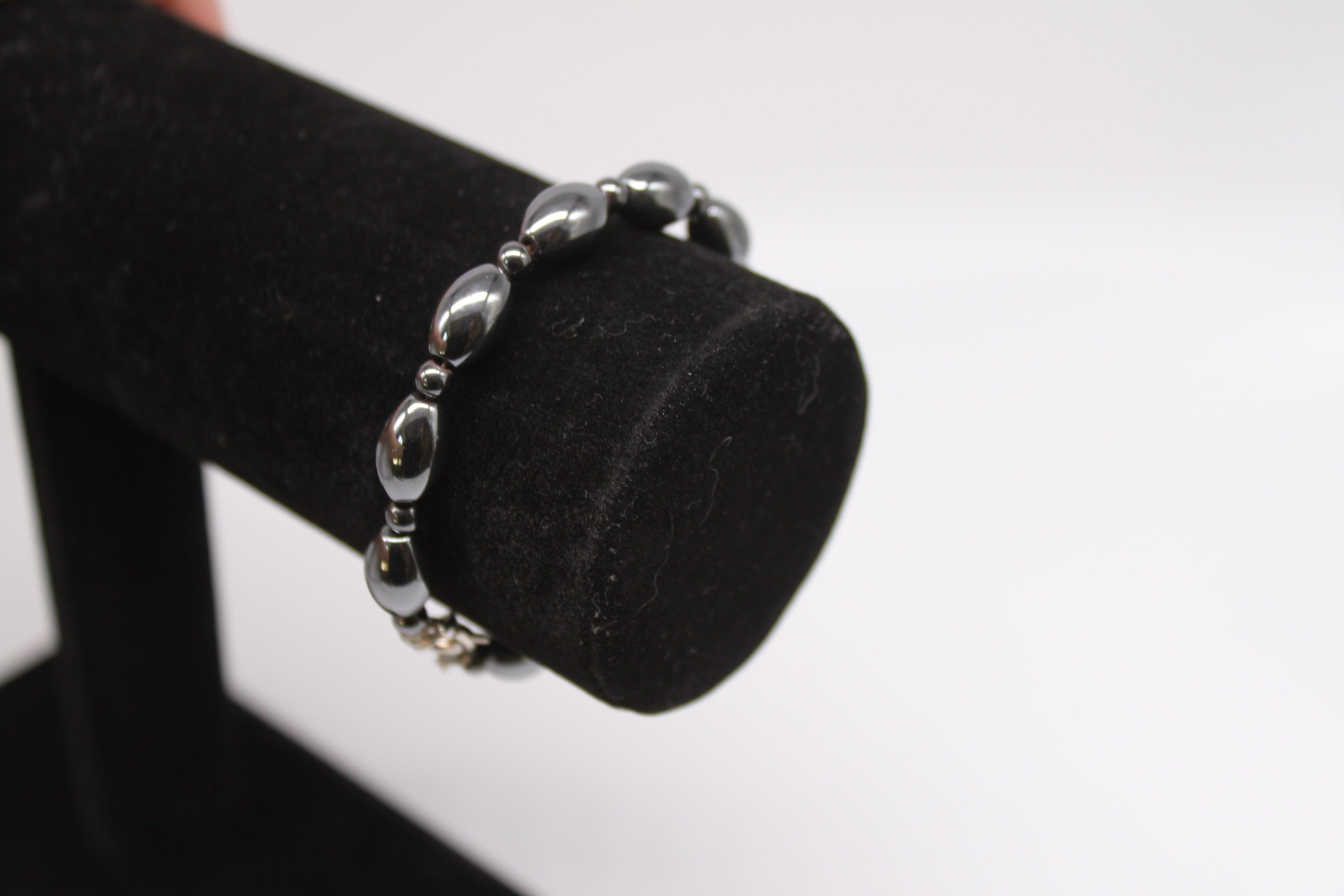 Bracelet - 7" Natural Stone Black/Shiny Hematite Stone Bracelet (Unisex) JL020