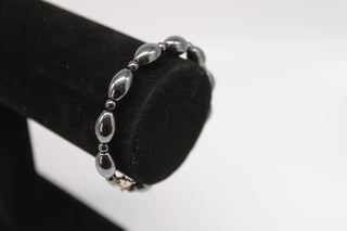 Bracelet - 7" Natural Stone Black/Shiny Hematite Stone Bracelet (Unisex) JL020