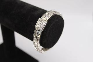 Bracelet - 7" Silver Plated - Crafted in Beautiful Victorian Style with Rhinestones JL014