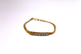 Bracelet - 7" VTG 14K Gold Plate Bracelet Crafted in a Beautiful Herringbone Pattern adorned with Rhinestones JL013