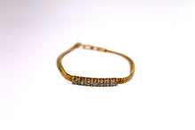 Load image into Gallery viewer, Bracelet - 7&quot; VTG 14K Gold Plate Bracelet Crafted in a Beautiful Herringbone Pattern adorned with Rhinestones JL013
