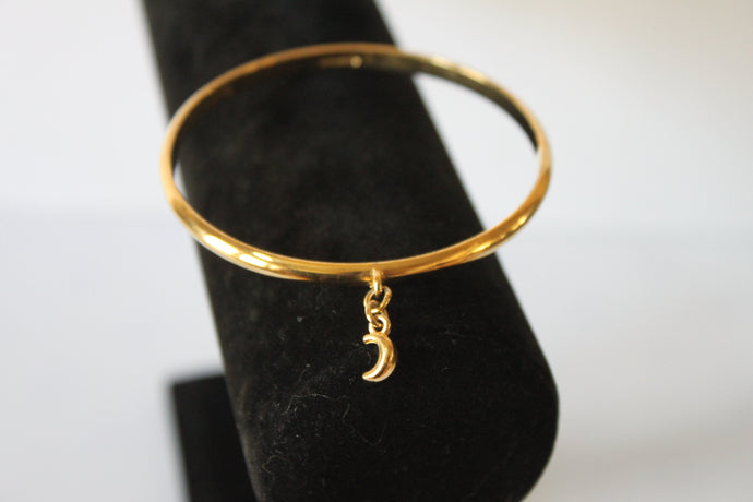 Bracelet - Gold bangle- 14K GP with gold moon charm (7.5