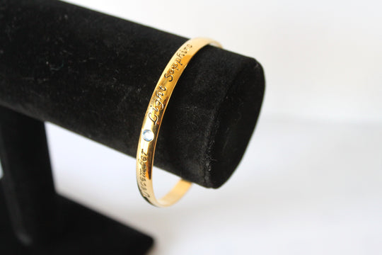 Bracelet - Gold bangle- December inscription with light blue sapphire gemstone JL038
