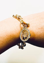 Load image into Gallery viewer, Bracelet - Gold bracelet over stainless steel in thick cable style design - tree of life charm - 6.5&quot; JL136
