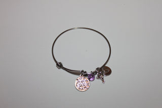 Bracelet - Silver bracelet for love of Daughter - purple amethyst, flower and gratitude charms - 7" JL072