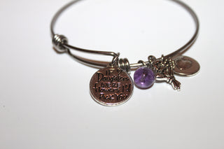 Bracelet - Silver bracelet for love of Daughter - purple amethyst, flower and gratitude charms - 7" JL072