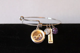 Bracelet - Silver bracelet (Friends Forever) - purple amethyst, friends, and infinity charms - 7" JL073