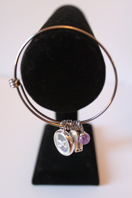 Bracelet - Silver bracelet (Friends Forever) - purple amethyst, friends, and infinity charms - 7