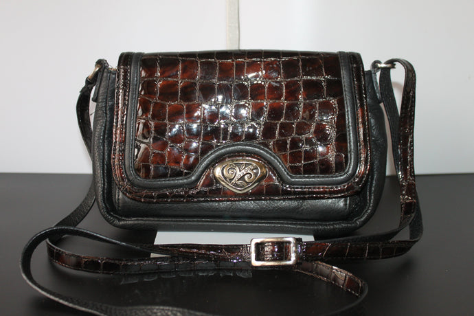 Brighton Leather Crossbody Bag - Black and Brown w/silver accents - Excellent Condition HB048
