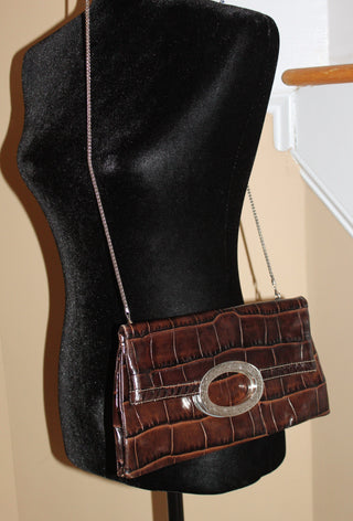 Brighton Vintage Crossbody and Clutch Bag - Brown Leather w/signature silver accents HB044