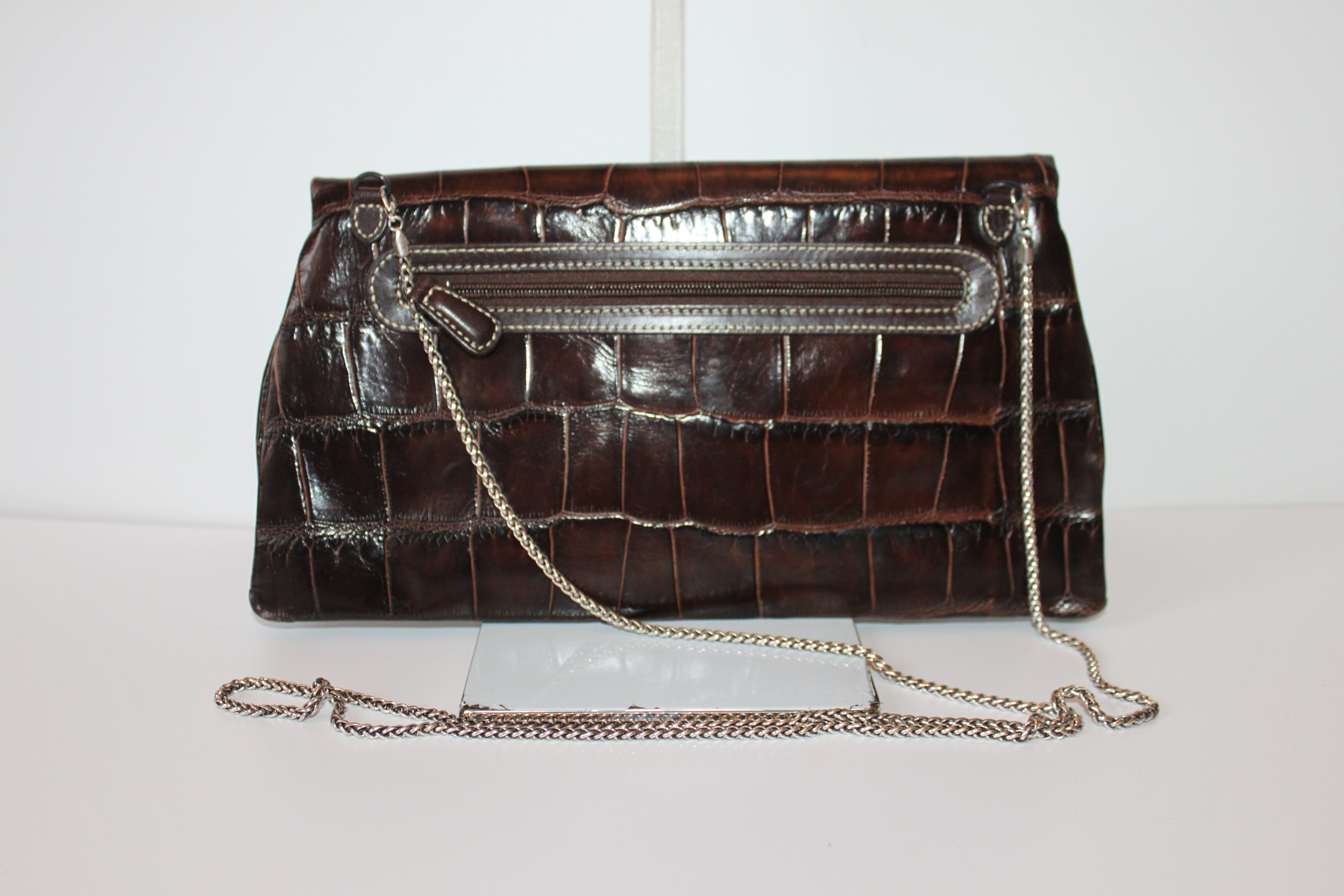 Brighton Vintage Crossbody and Clutch Bag - Brown Leather w/signature silver accents HB044