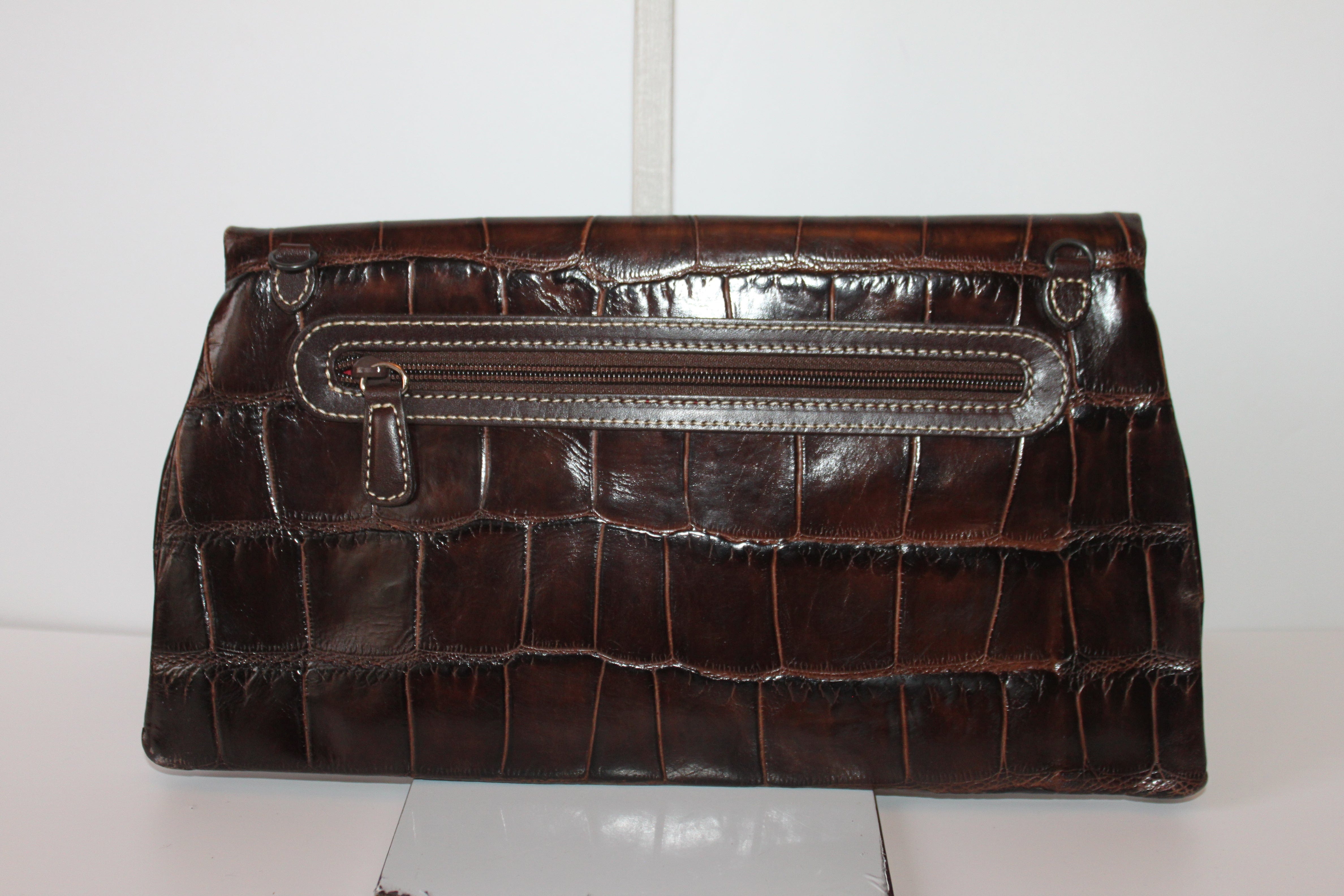 Brighton Vintage Crossbody and Clutch Bag - Brown Leather w/signature silver accents HB044