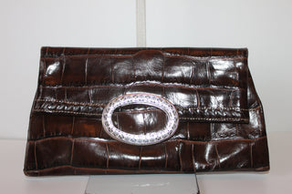 Brighton Vintage Crossbody and Clutch Bag - Brown Leather w/signature silver accents HB044