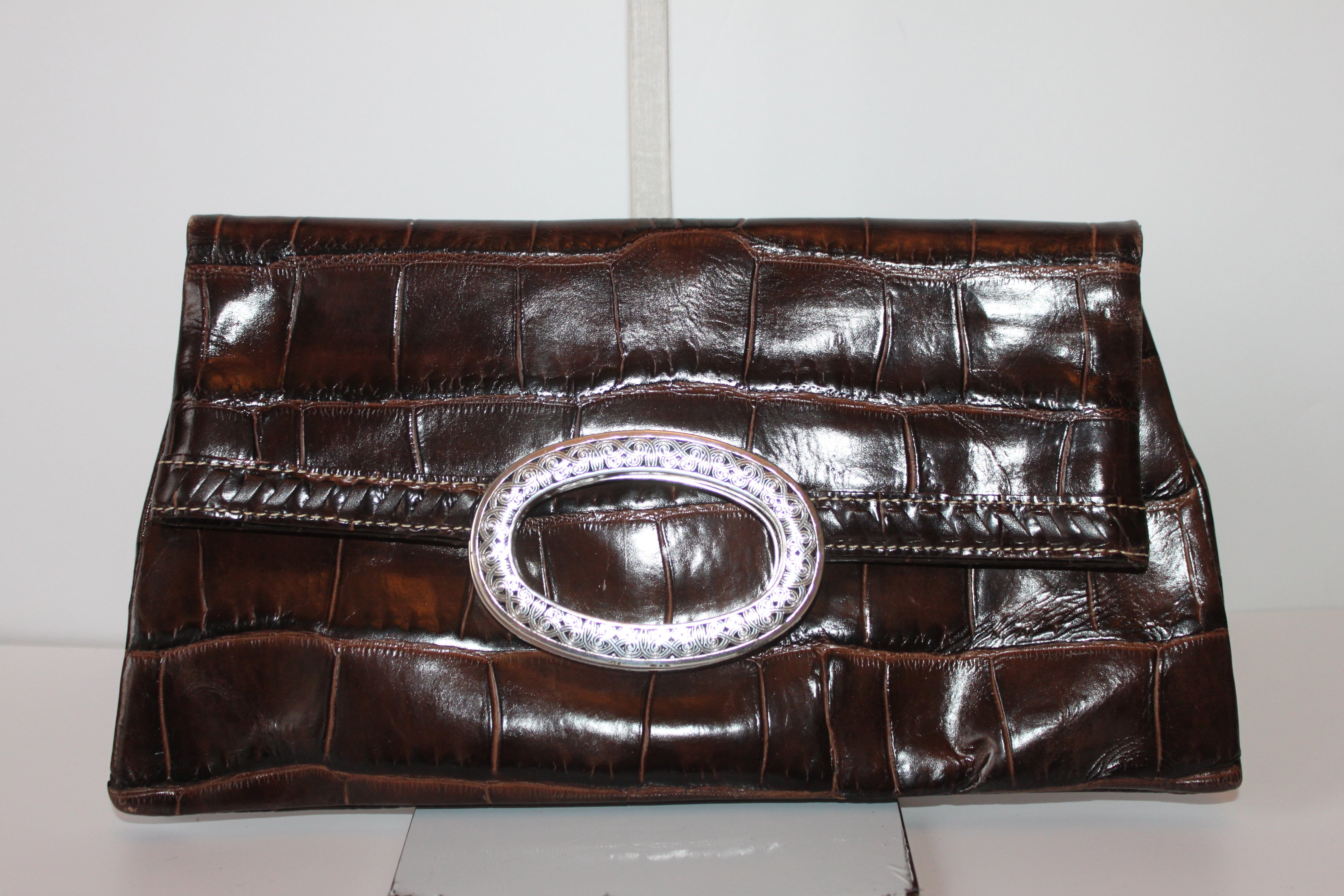 Brighton Vintage Crossbody and Clutch Bag - Brown Leather w/signature silver accents HB044