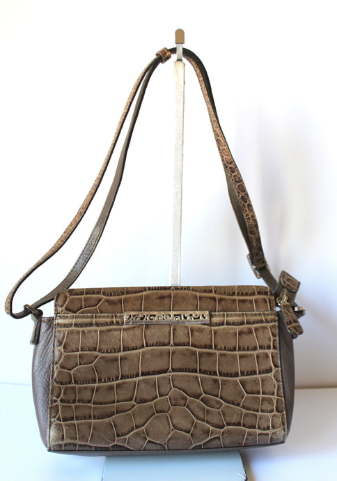 Brighton Vintage Crossbody and Shoulder Bag - Med Brown Leather w/signature silver accents HB043