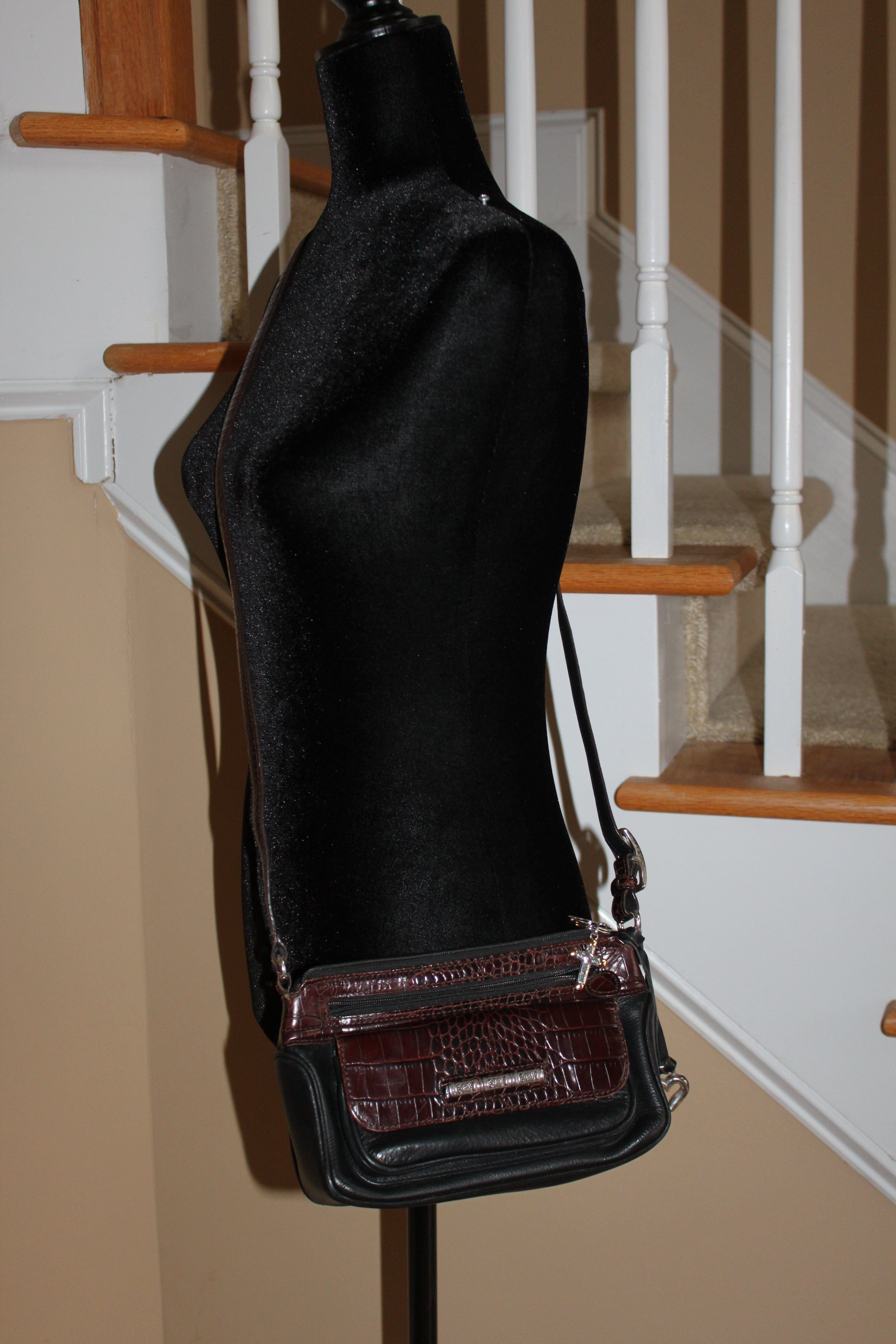 Brighton Vintage Crossbody Bag - Dark Brown Leather with signature silver accents HB011