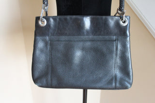 Brighton Vintage Shoulder Bag - Black Leather with silver accents and signature heart bag charm/Vintage HB009